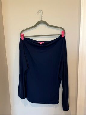 Lilly Pulitzer Navy Blue Sheera One Shoulder Long Sleeve Top Size XL